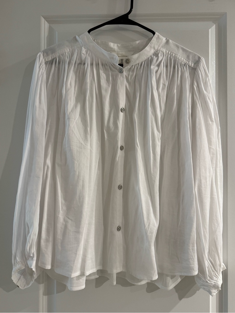 H&M White Gathered Yoke Button-Down Blouse